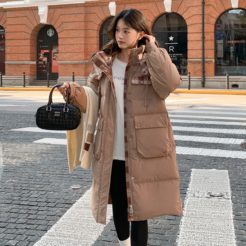 DEJIBVU/大季新款DJ-8816胖mm加肥加大码羽绒服男女情侣格子长款