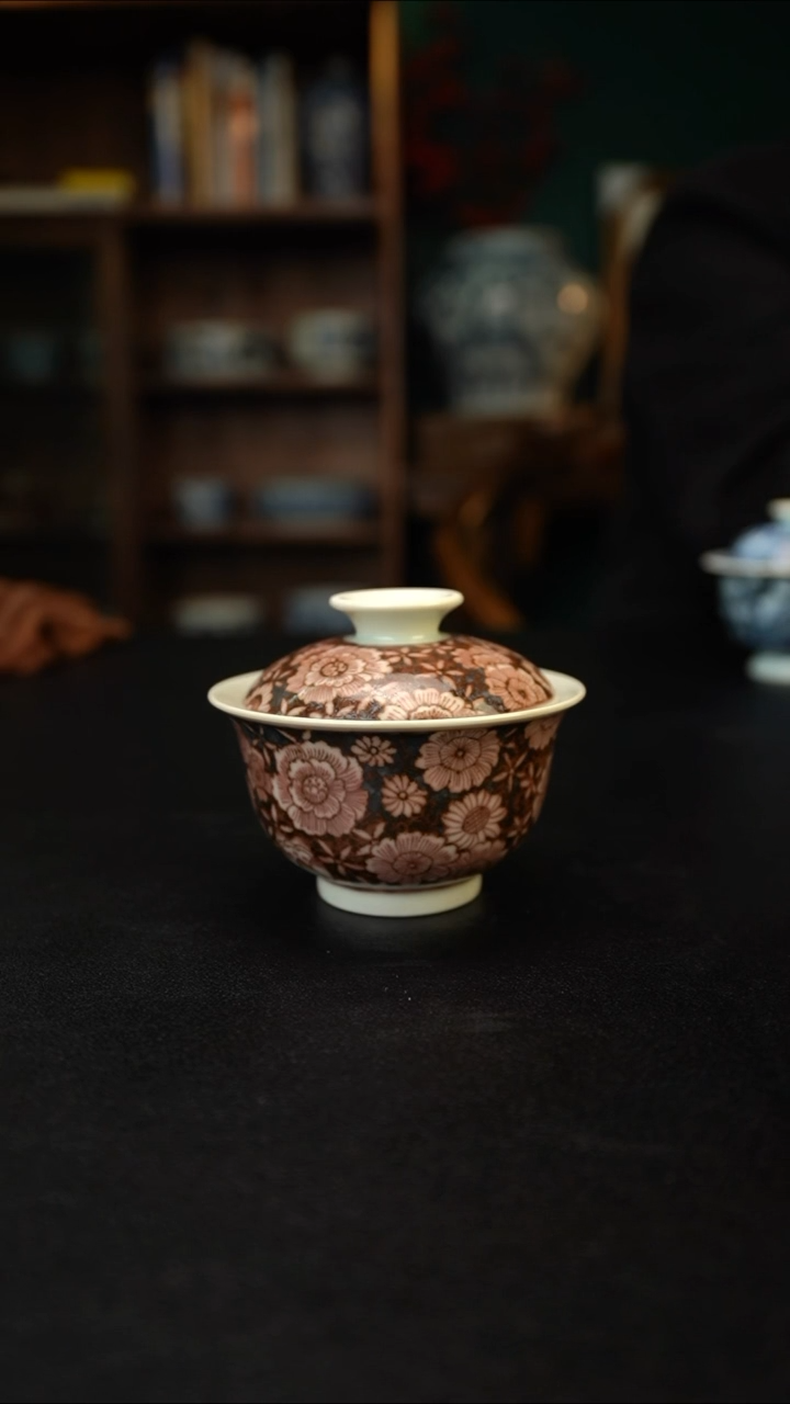 【闪购商品】瓷杯空谷元仿  万花盖碗