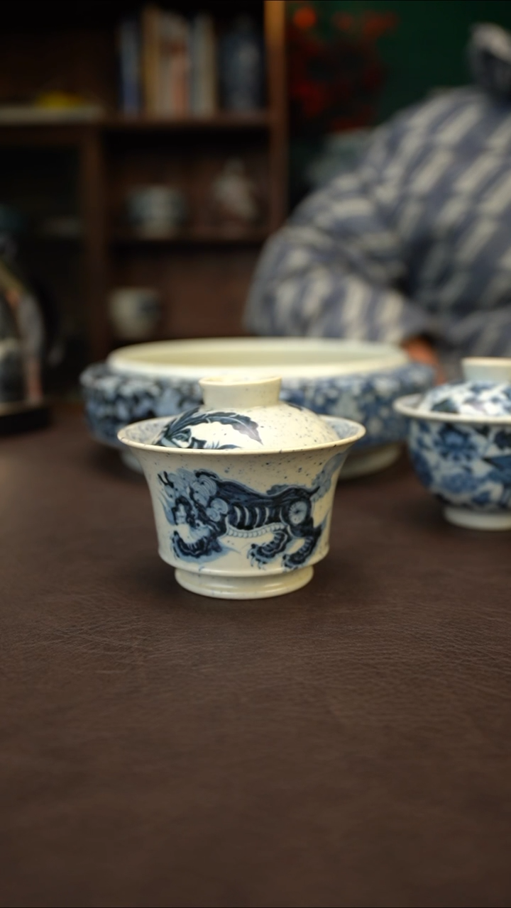 【闪购商品】瓷杯幽蓝溪堂 狮子盖碗