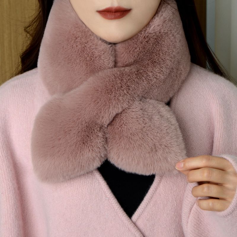 围巾女冬季保暖护颈加厚洋气仿獭兔毛韩版毛绒交叉围脖男女士C204