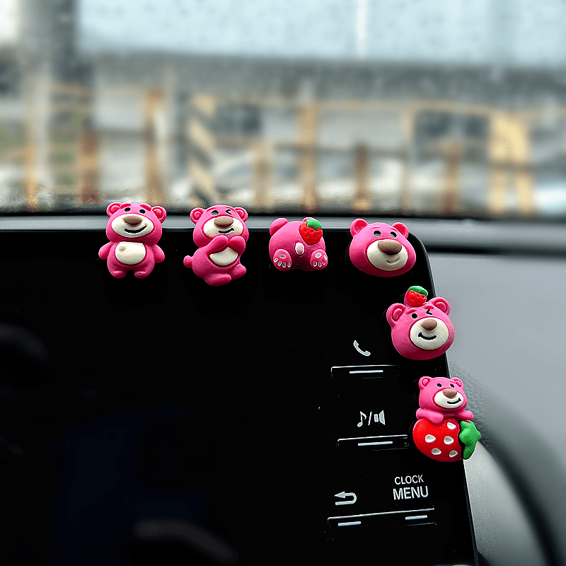 可爱草莓熊车载摆件卡通内饰品汽车中控台显示屏装饰贴小配件C16