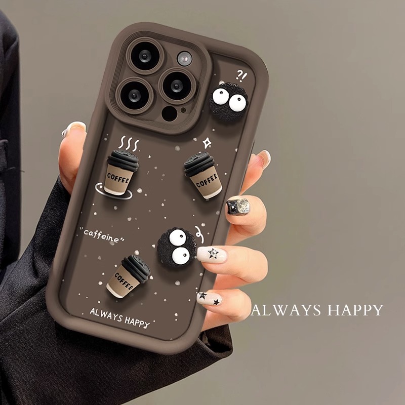 适用苹果15ProMax手机壳新款14Pro咖啡立体公仔iphone13煤球肤感