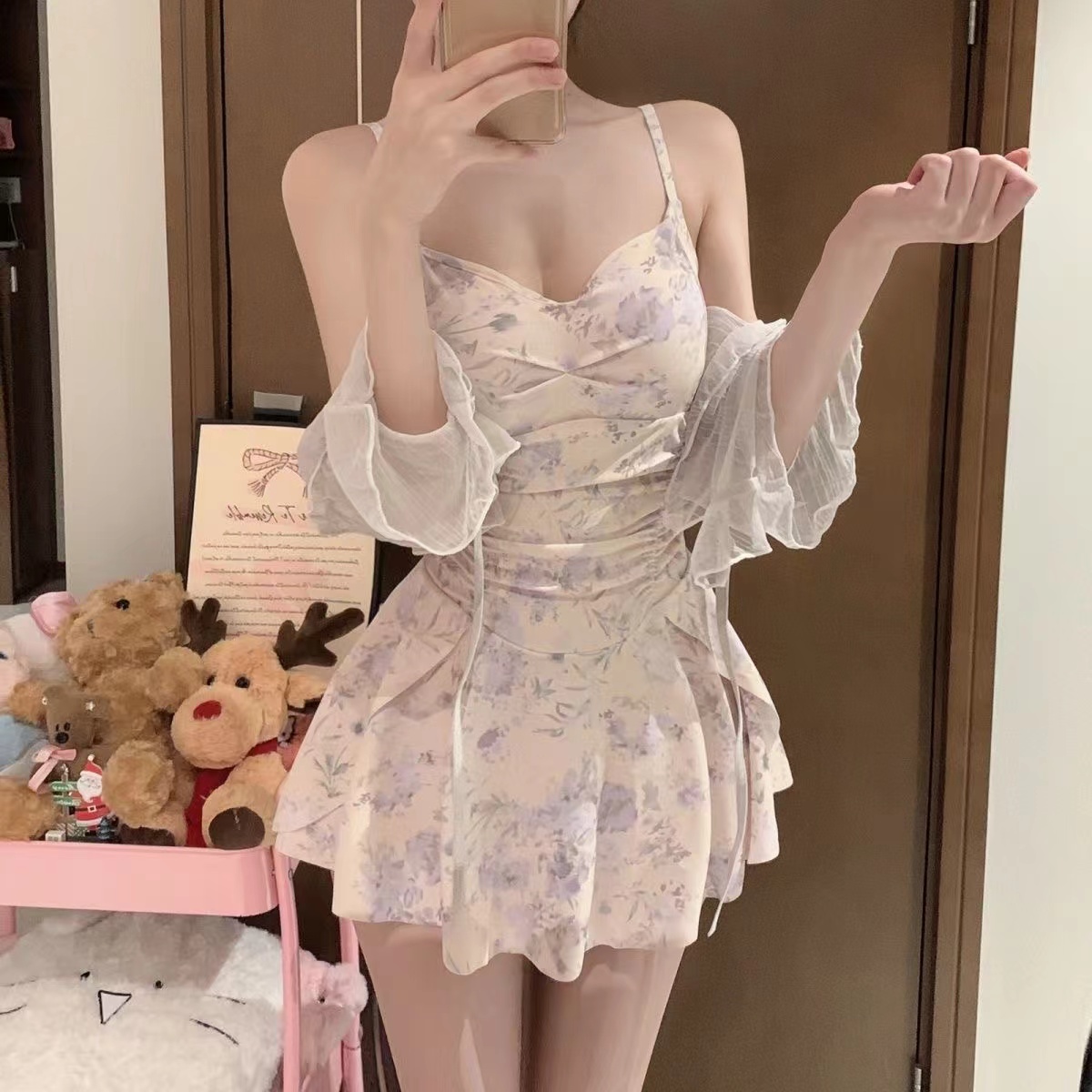 【箩兰】新款显瘦夏季性感纯欲风遮肚聚拢遮副乳游泳衣女度假泳装