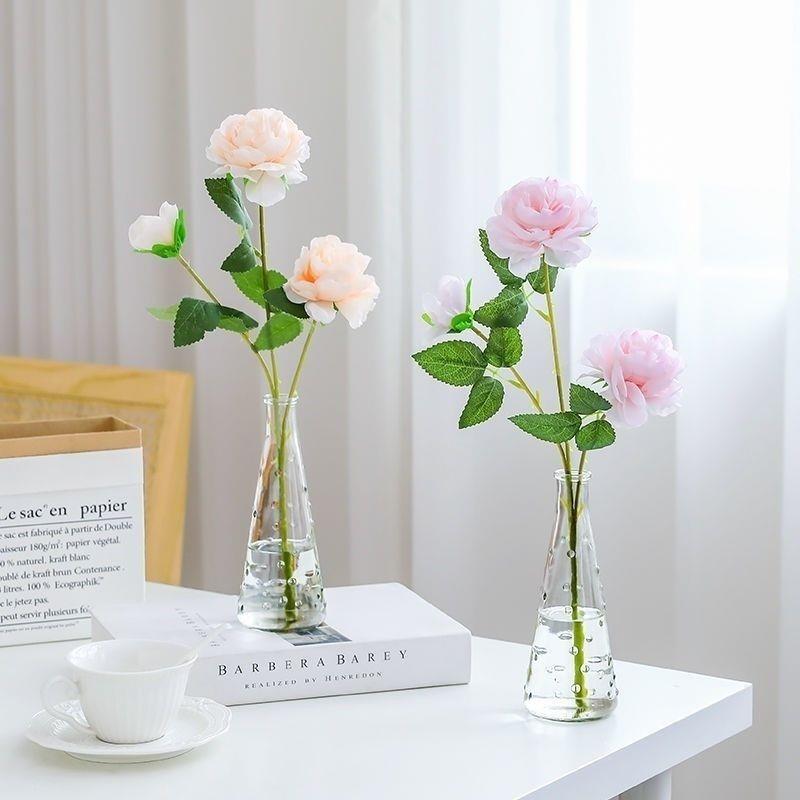 创意欧式小口径细长透明雨滴花瓶鲜花干花单支插花瓶窄口餐桌摆件