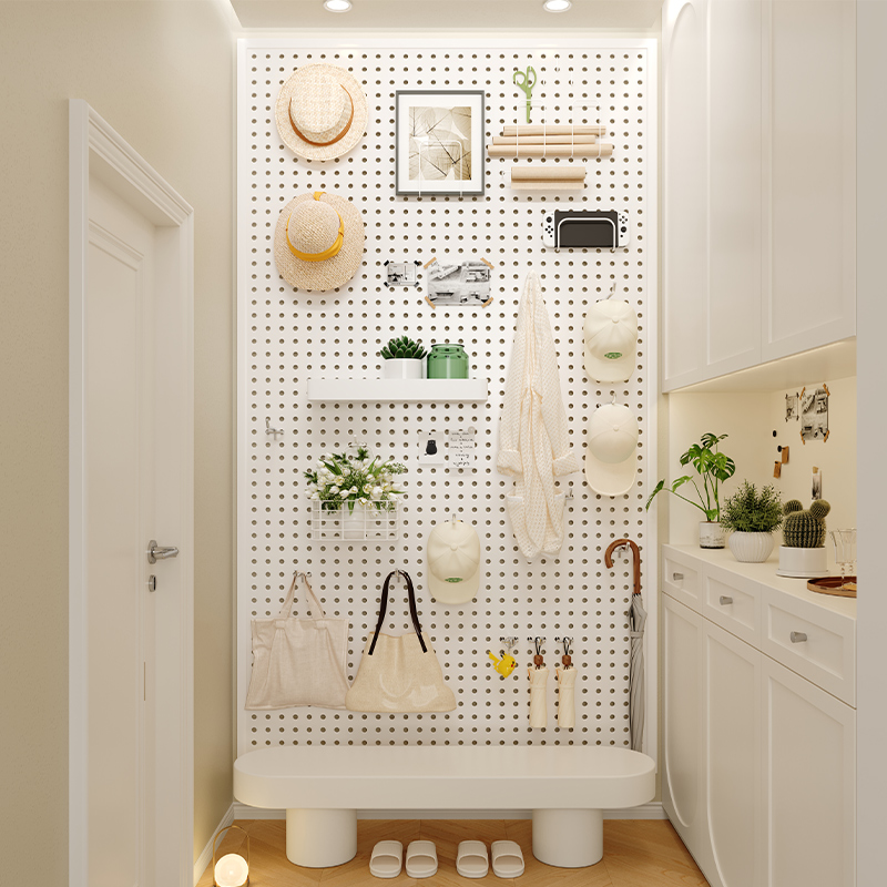 入户玄关洞洞板置物架不锈钢冲孔墙面收纳万能挂板装饰家用展示架