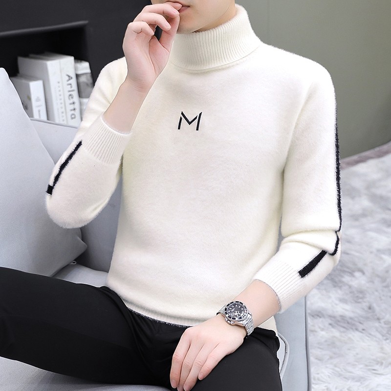 DYXWOLEN高领毛衣男2023秋冬加绒加厚保暖线衣潮流修身针织打底衫