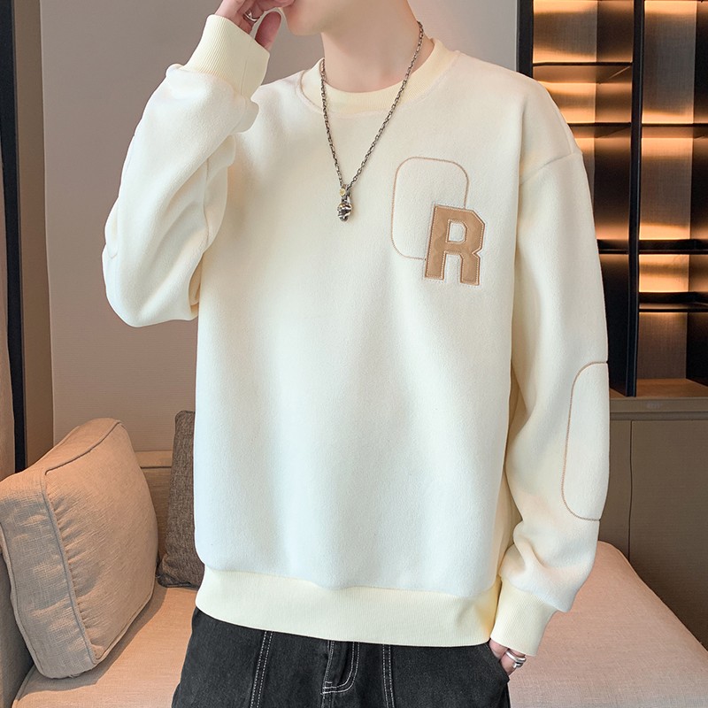 DYXWOLEN加绒卫衣男士2023秋冬新款加厚圆领长袖t恤保暖内搭上衣