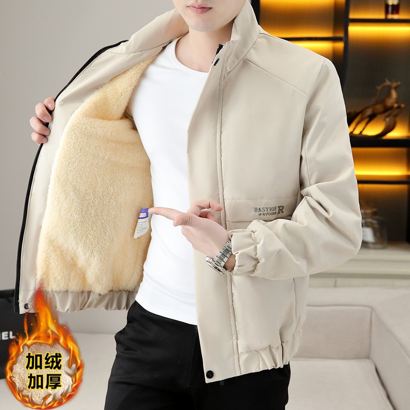 DYXWOLEN外套男秋冬季2023新款加绒加厚帅气休闲百搭夹克青年男装