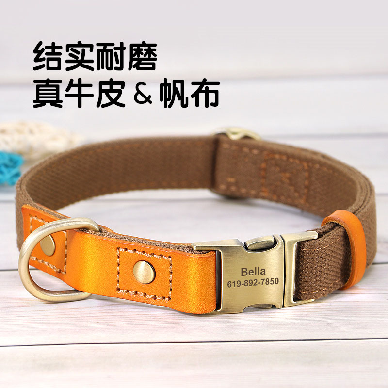 遛狗项圈刻字防丢狗脖圈中小型犬泰迪定制遛狗拉布拉多狗脖套金毛