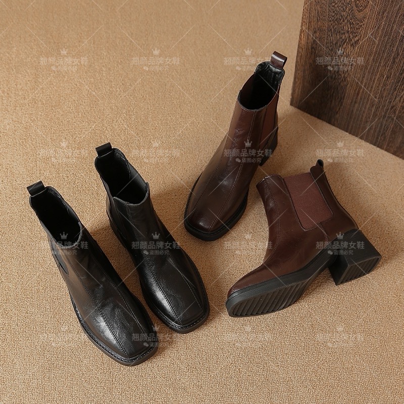 【品牌力荐】秋冬气质百搭高级时尚方根短筒切尔西瘦瘦靴1288