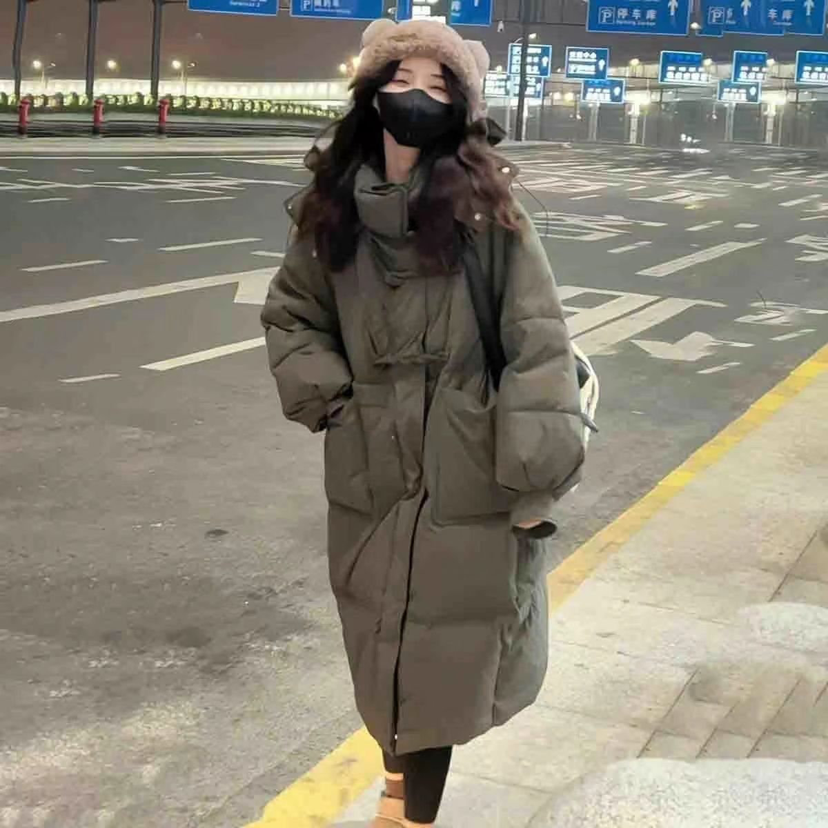 小个子加厚连帽棉服女2023冬季新款韩版宽松面包服长款棉衣外套加