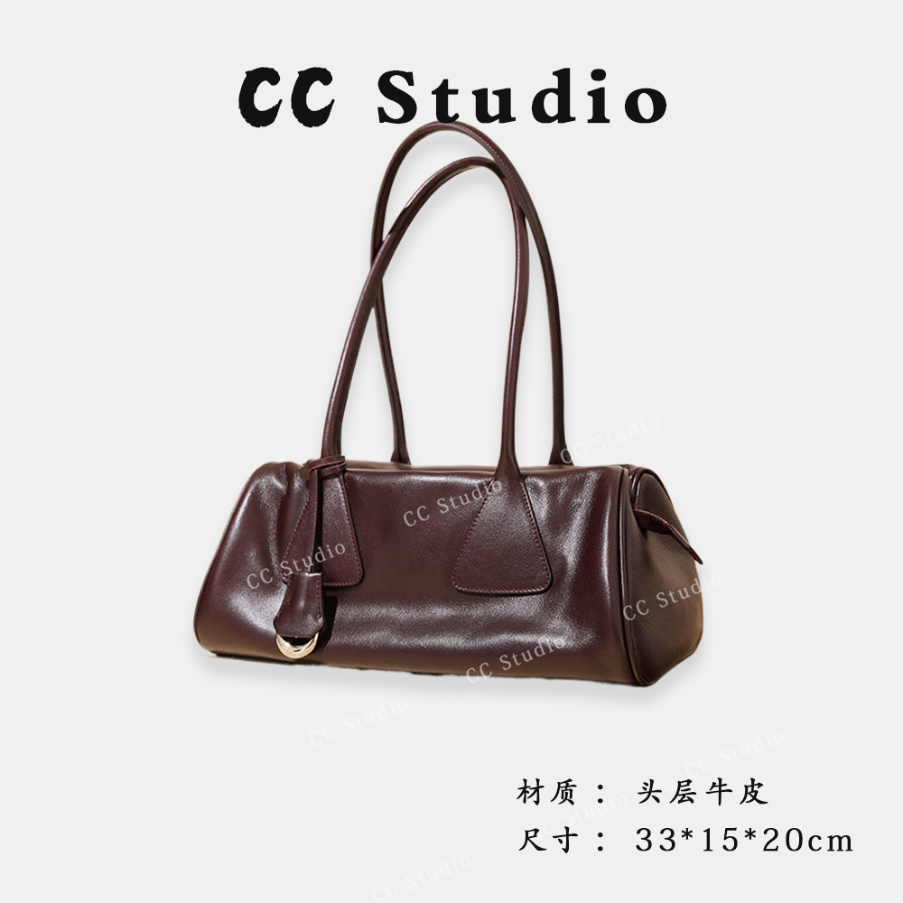 【尚恩CC】ZG-F9866A-马鞍红-原创设计 头层牛皮复古腋下法棍包