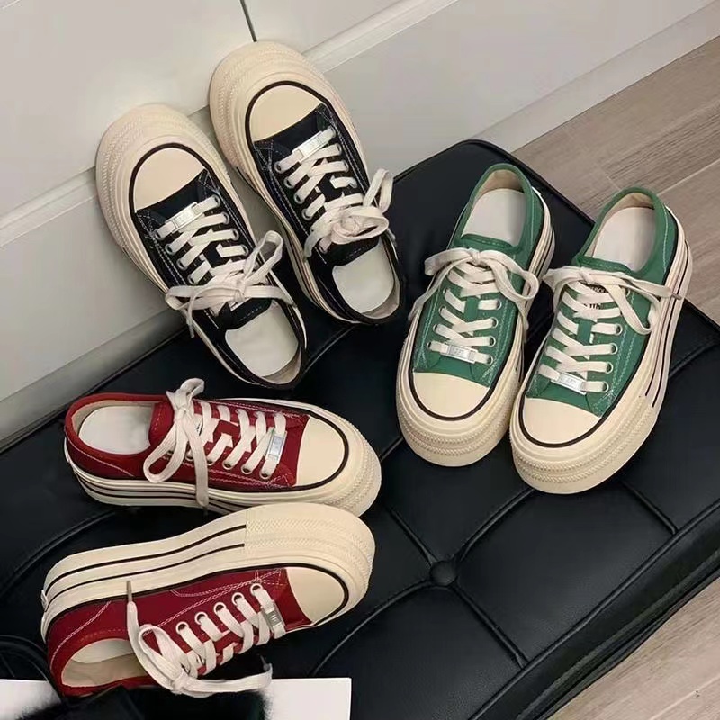 2024春秋百搭厚底圆头低帮松糕帆布休闲鞋