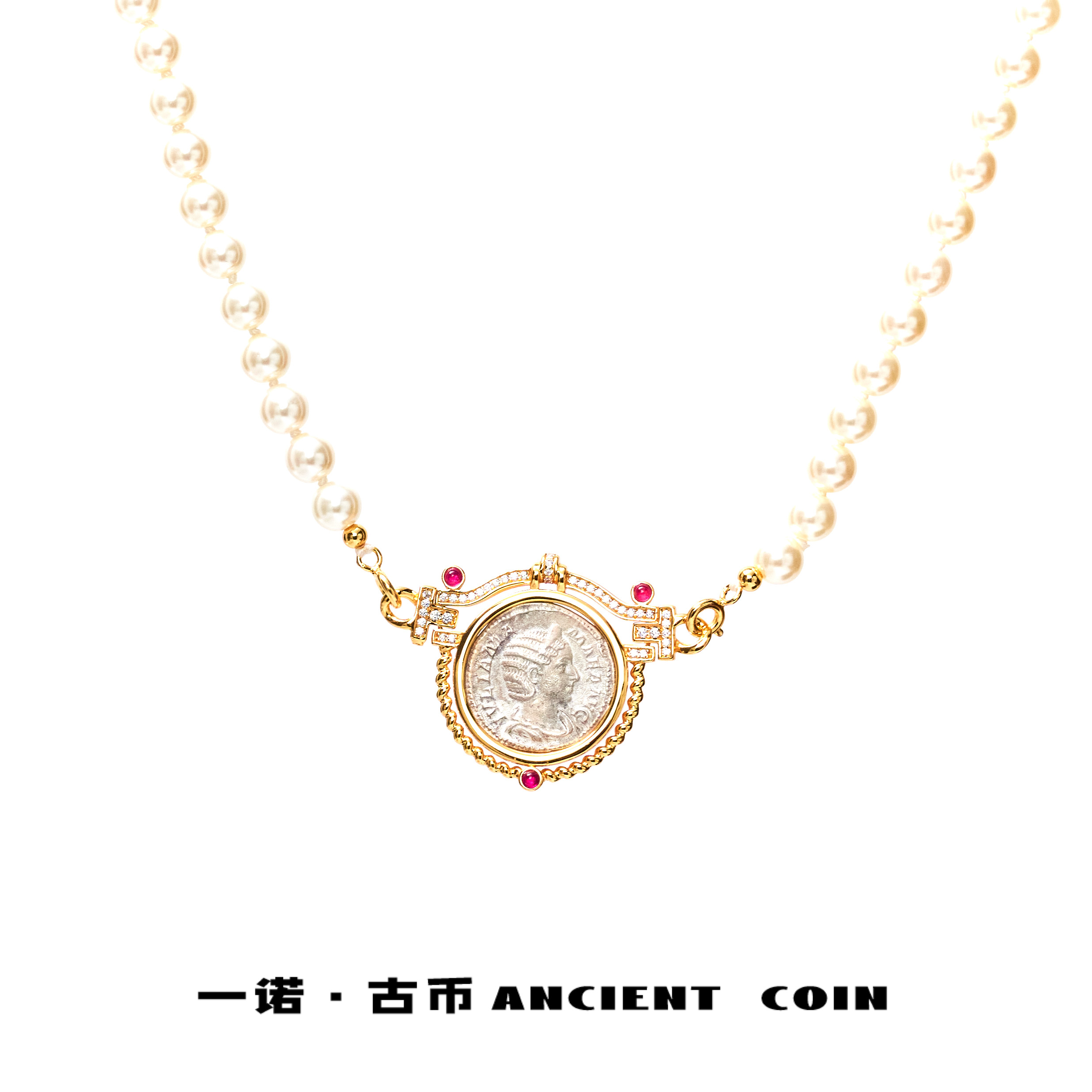 坠链均925银 【月亮女神】GB-XL186手工女王十二星座复古风币项链