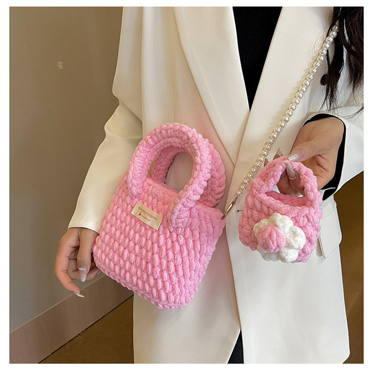 手提袋diy手工包冰条粗毛线团材料钩泡芙花包甜美花朵手工编织包