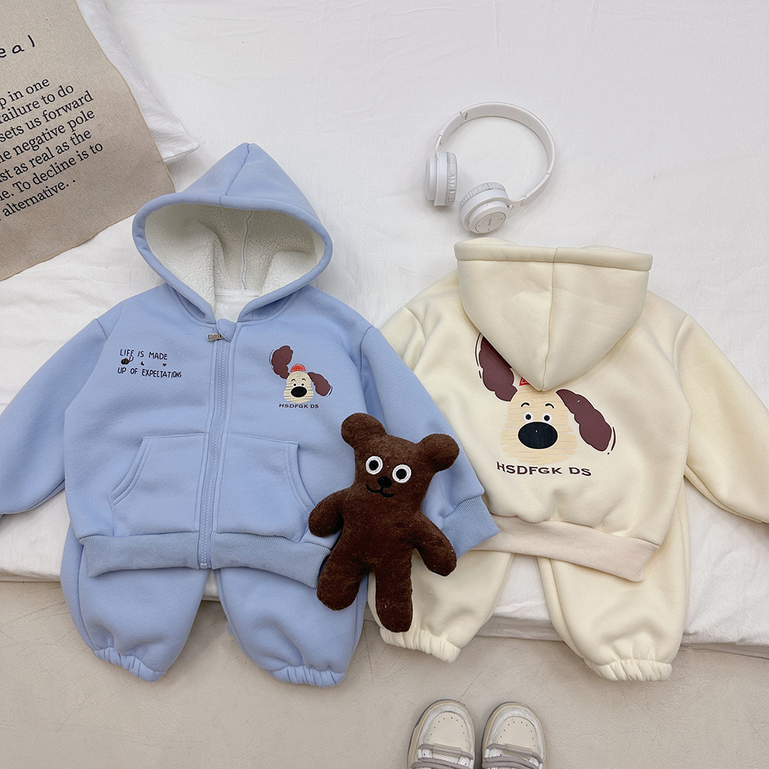 【加绒加厚】卡通套装儿童外套婴儿连帽秋冬女童男童小童女宝保暖