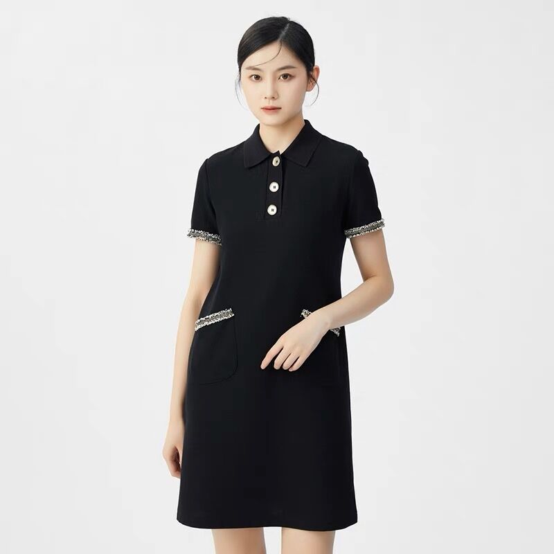 GIRDEAR/哥弟春夏显瘦小香风直筒POLO领短袖连衣裙1500297
