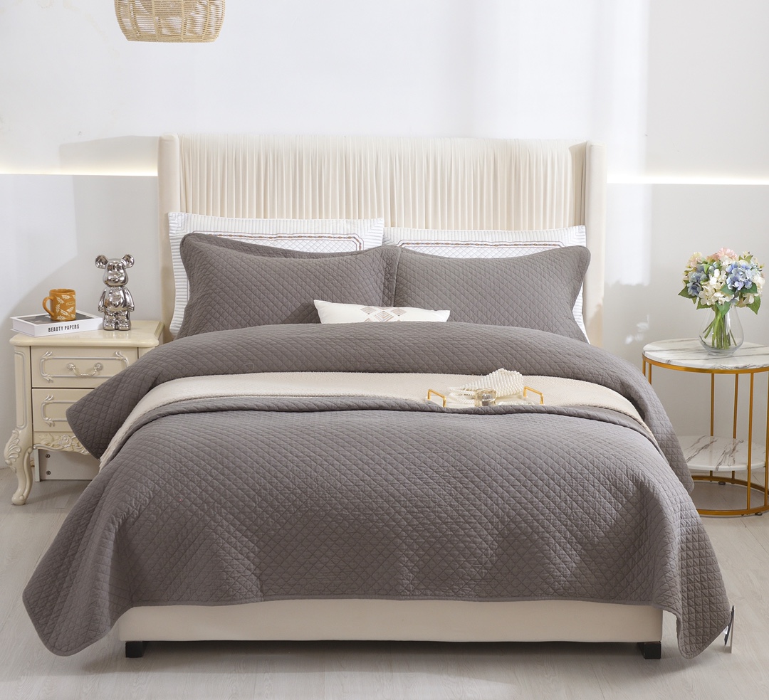 素色100%新疆棉床盖三件套