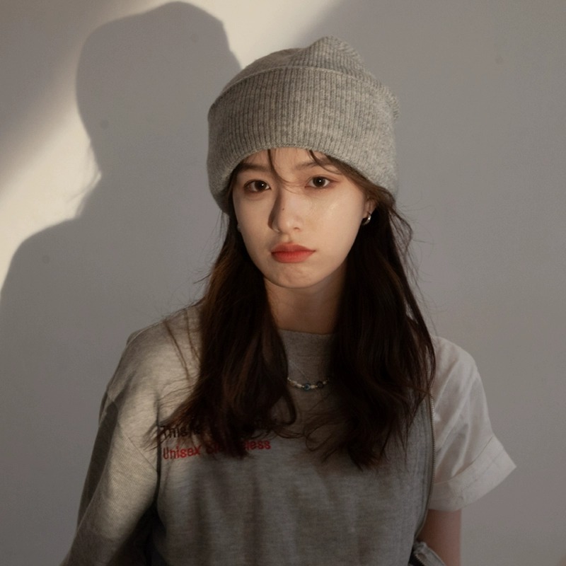 慵懒风宽松大头围显脸小帽子女毛线帽潮素颜纯色韩版百搭针织帽