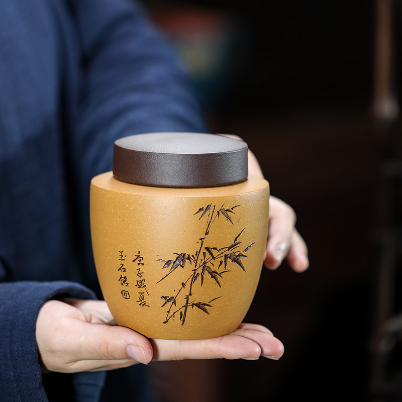 精品小号紫砂茶叶罐家用手工散茶存储茶罐子粗陶瓷醒茶罐密封茶仓