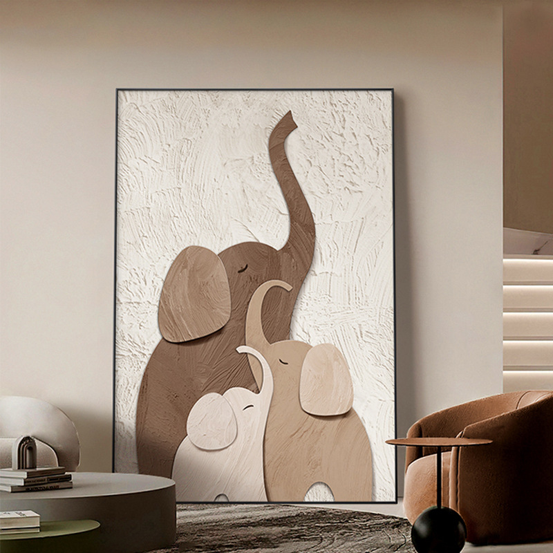 侘寂风沙发背景墙装饰画客厅落地画现代轻奢壁画大象玄关挂画肌理