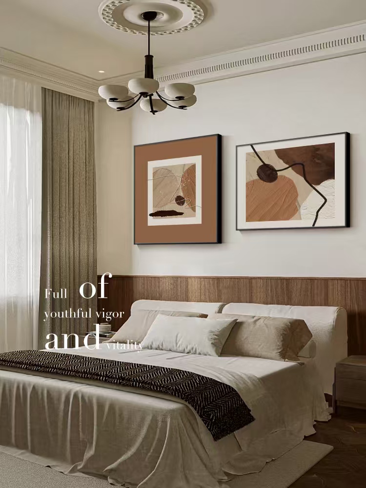 奶油侘寂风卧室装饰画抽象客厅餐厅背景墙组合壁画高级感卧室挂画