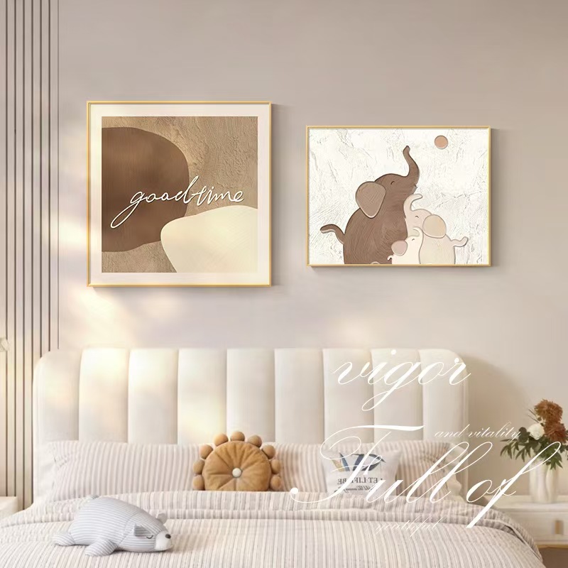 北欧风大象卧室装饰画小众艺术床头背景墙挂画抽象肌理主卧墙壁画
