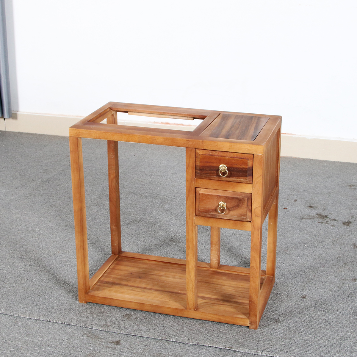 北榆木茶桌茶水柜胡桃色新中式茶柜茶边柜烧水茶水台储物家用客厅