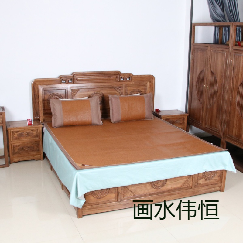 画水伟恒北榆木1.8*2.0米大床三件套实木卧室家具新中式家用储物