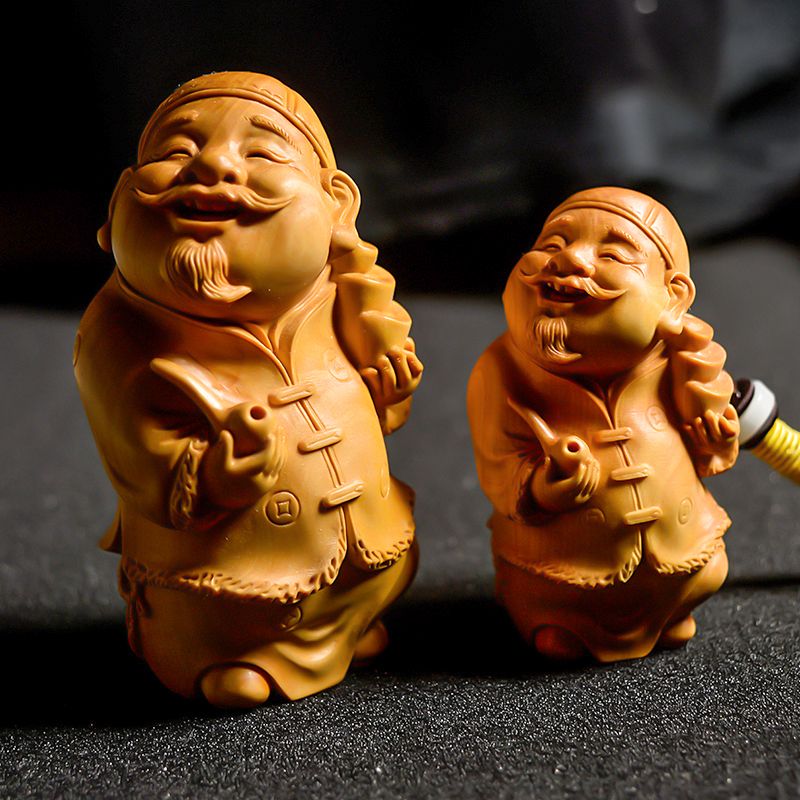 小叶黄杨木雕手把件地主家装摆件实木手工雕刻工艺品原创设计财主