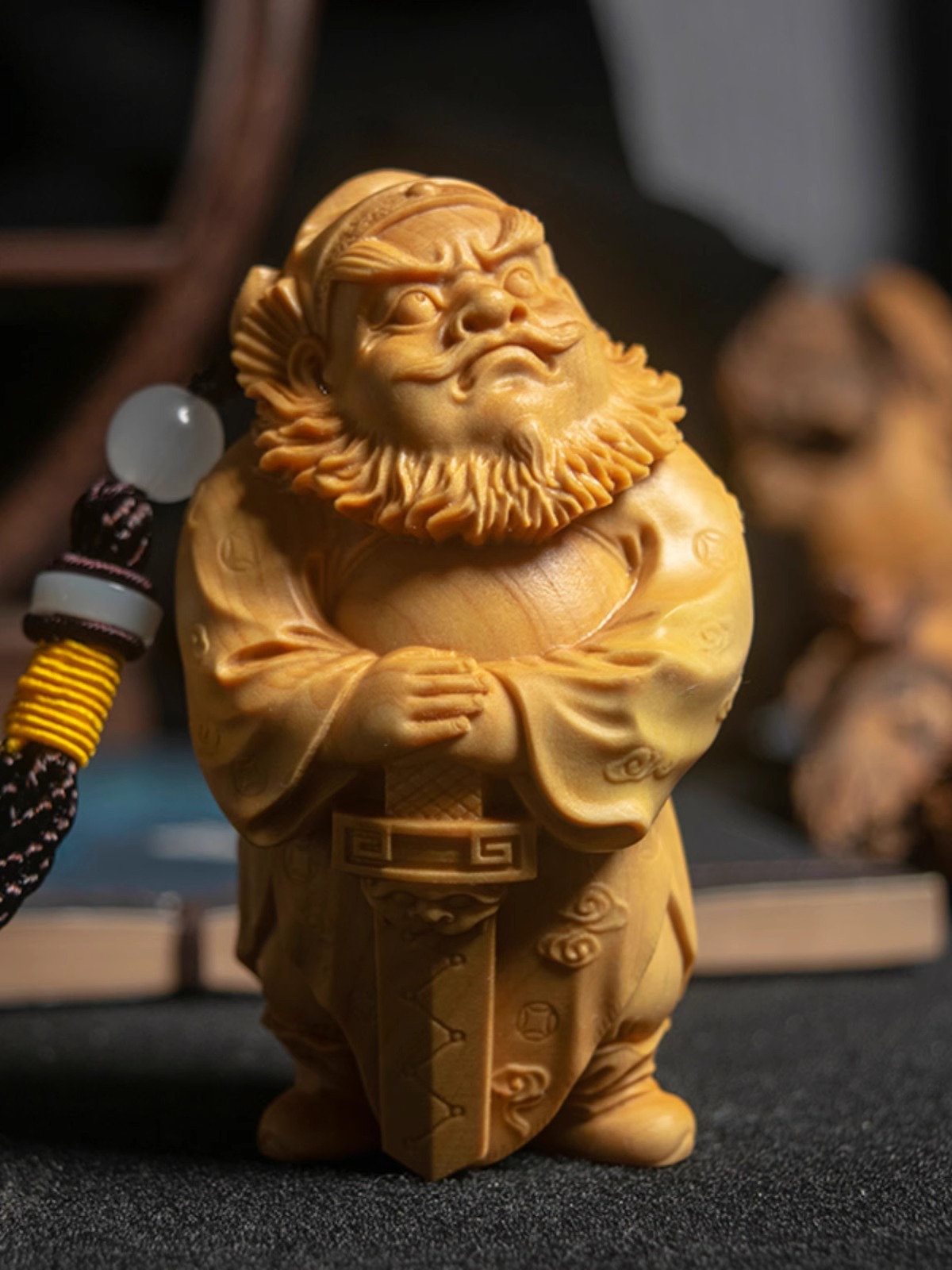 天师钟馗｜匠心志手把件随身小叶黄杨木雕武财神男士手工艺品文玩