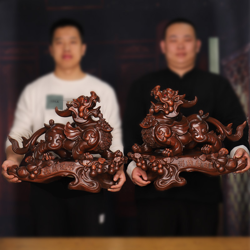 公母貔貅摆件一对聚财貔貅麒麟玄关高档装饰品办公室桌面开业礼品