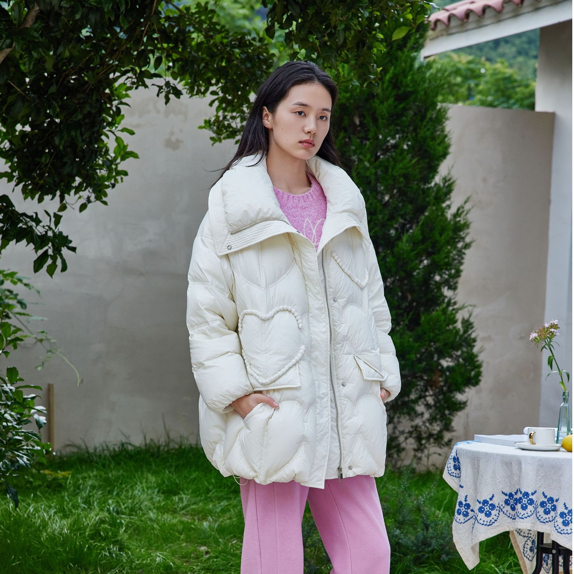 【苏苏】芭依璐翻领甜美浪漫甜美爱心羽绒服88Y6018