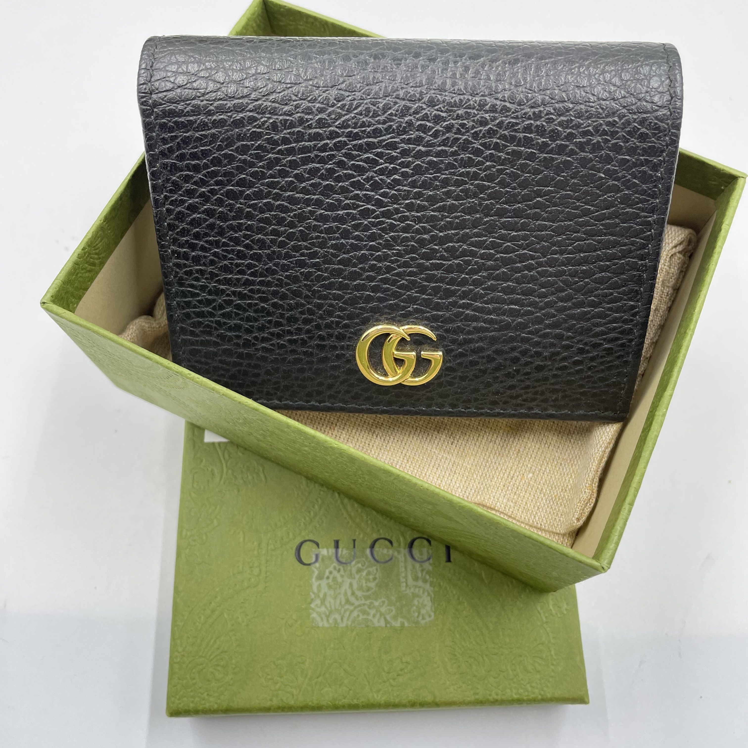 99新 GUCCI/古驰 黑色双g短款钱包