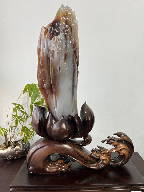 好评如潮奇石树化玉硅化玉陶瓷硅化木摆件酒柜中式摆设创意工艺品