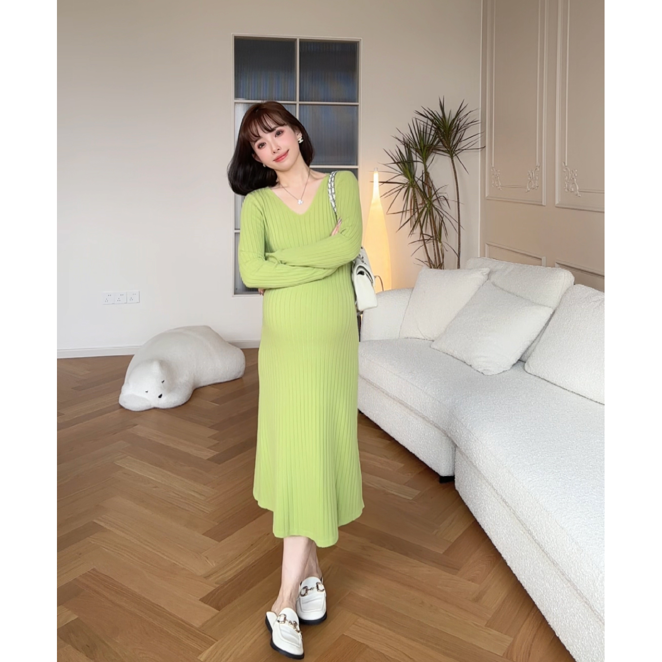 maodan/猫单【格兰书签】时尚洋气中长针织孕妇连衣裙秋季2025新款.