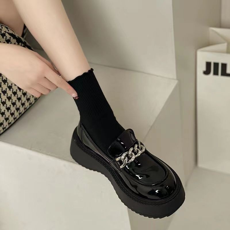 秋冬季回力休闲复古乐福鞋女2023秋季新款松糕厚底小皮鞋子金属扣