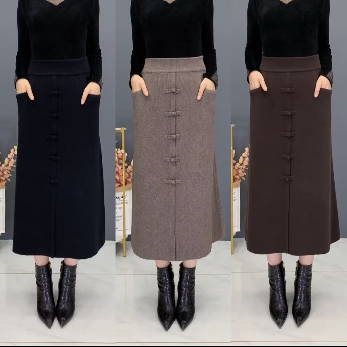 新款半身裙高档半身毛呢裙中长款显瘦半身裙