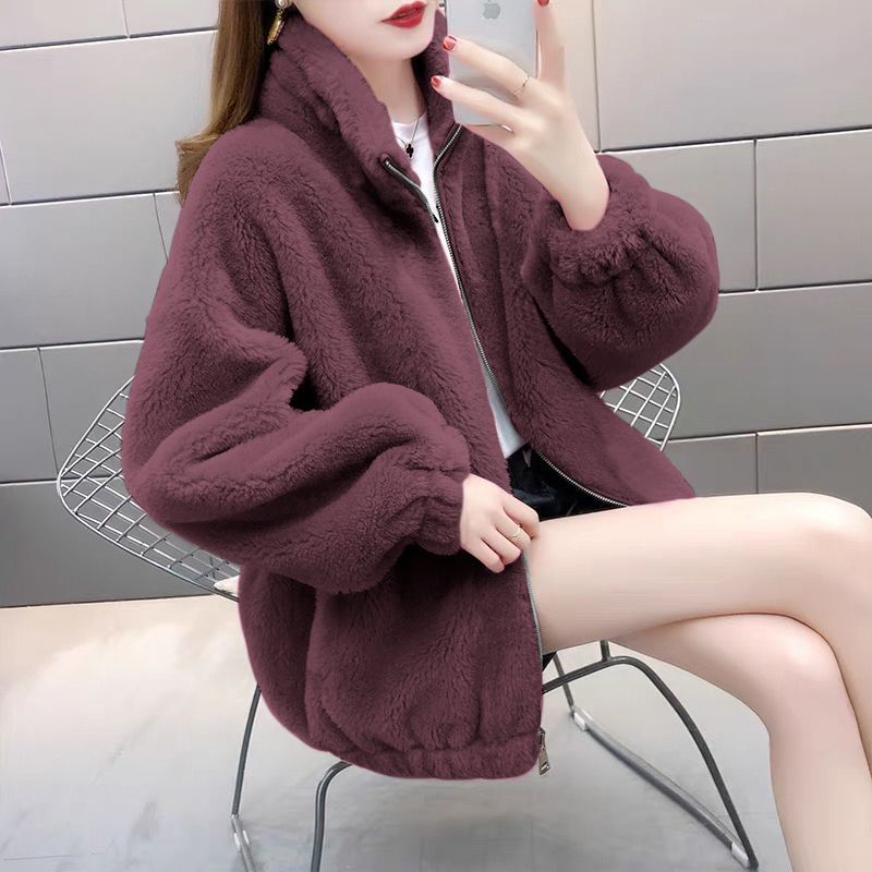 双面绒不掉毛仿貂绒加厚保暖外套女士上衣秋冬新款立领开衫外穿