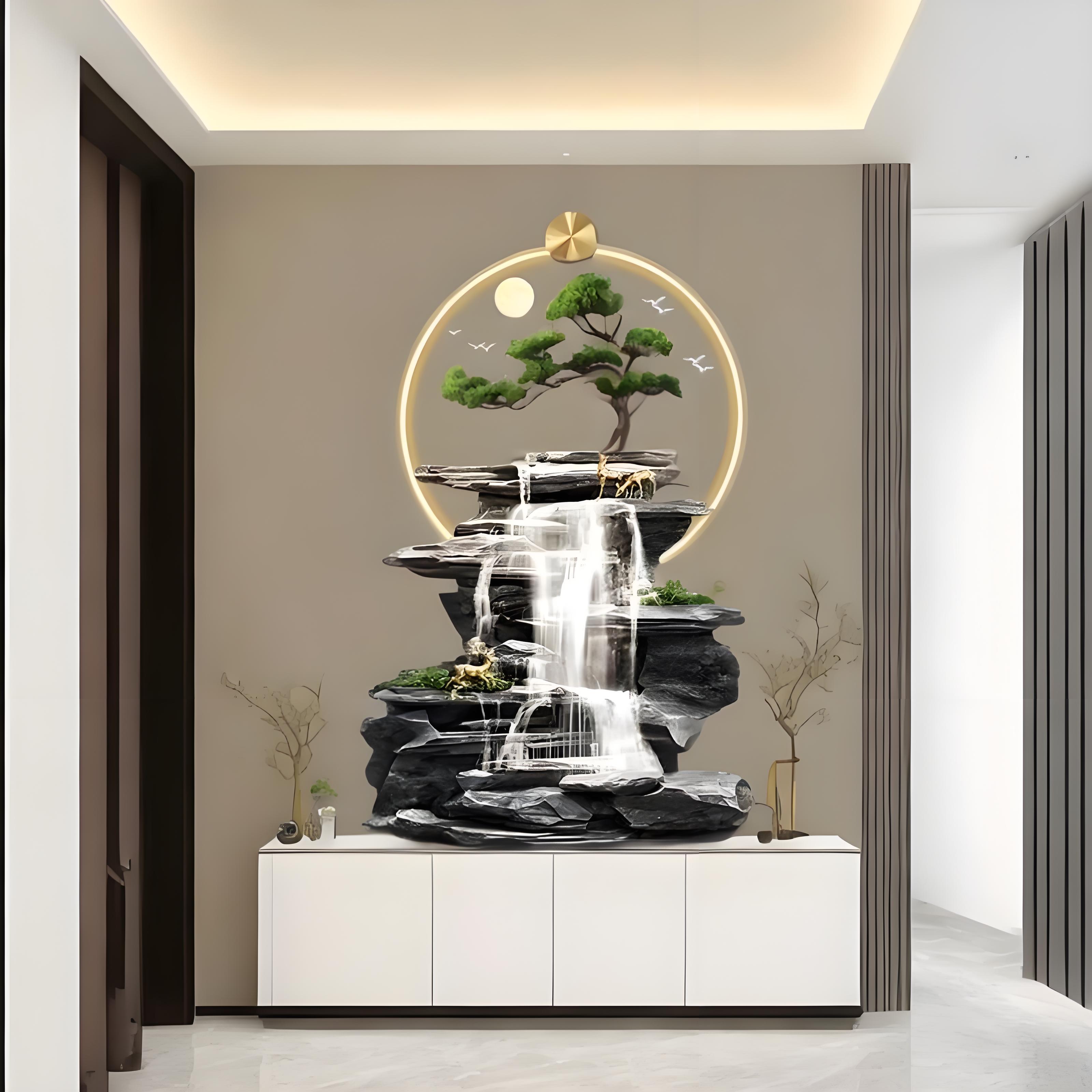 流水生财亚克力装饰画客厅背景墙壁画新中式走廊客厅迎客松挂画