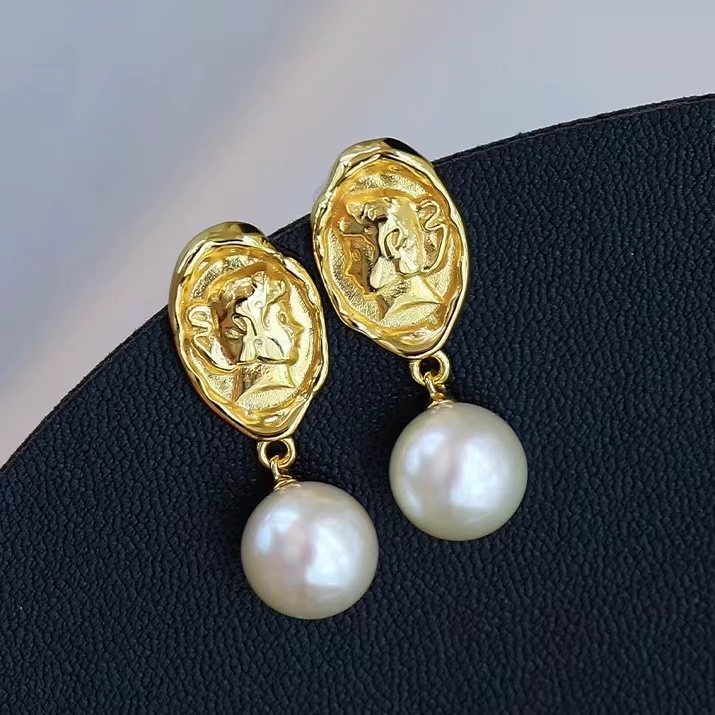 铜合金耳饰 时尚优雅气质金色纽扣珠珠耳钉3799