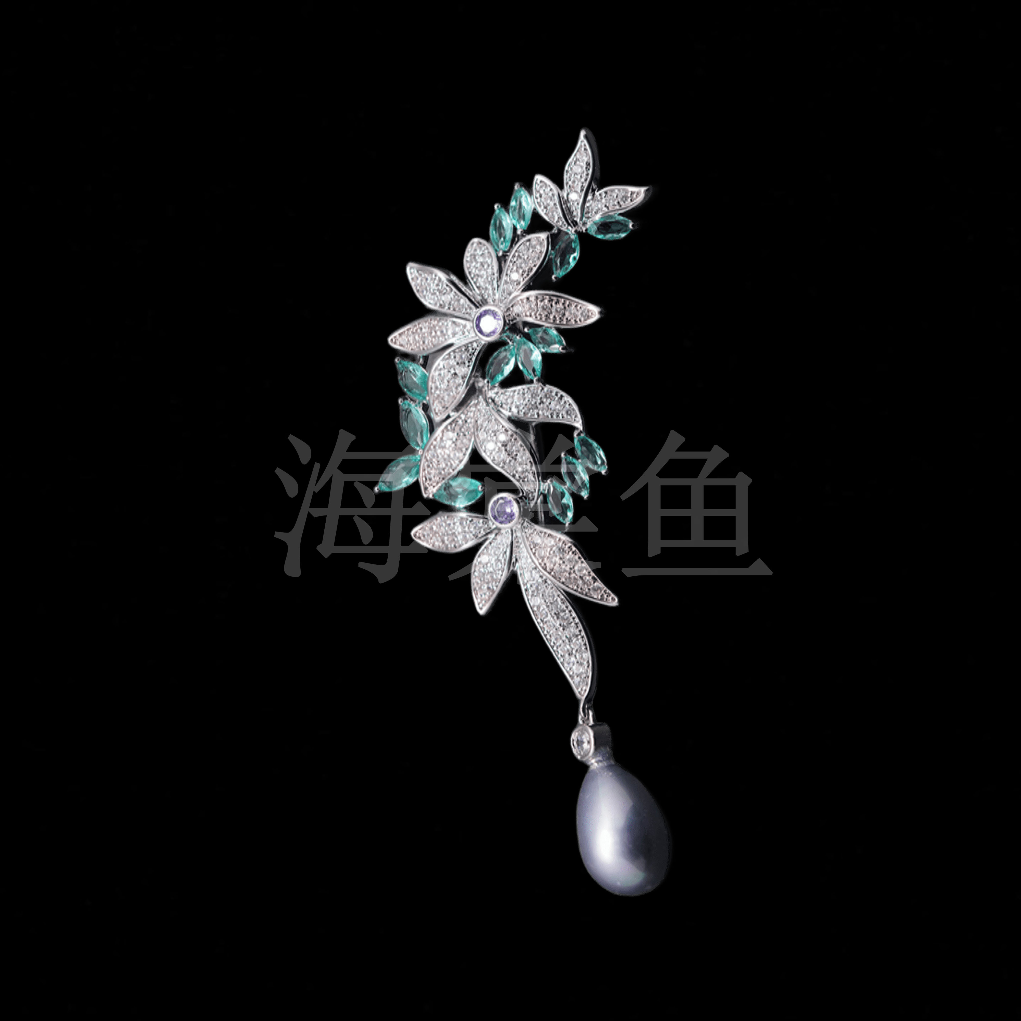 铜合金合成锆石胸针 时尚气质百搭银绿色花束胸针5139