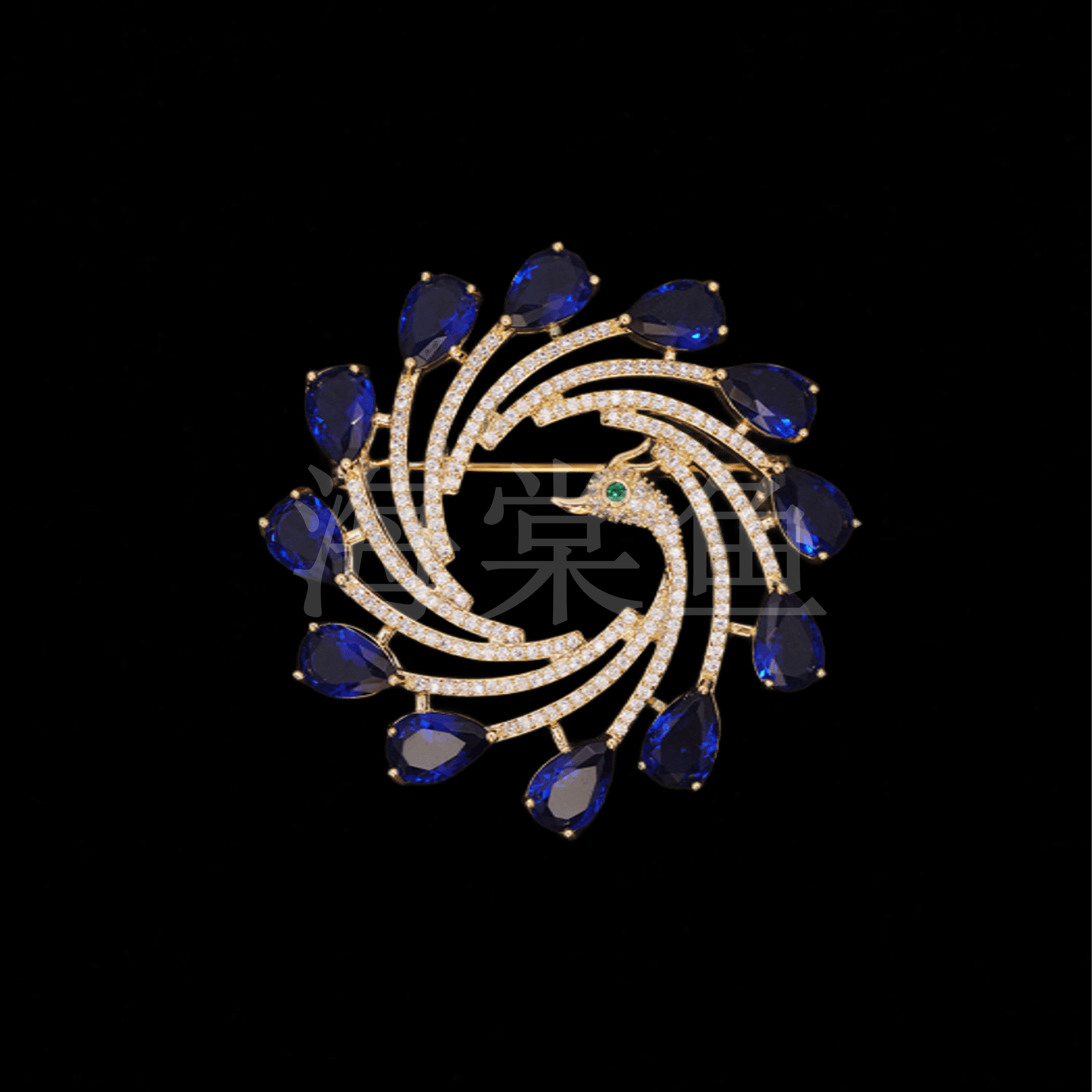 铜合金合成锆石胸针 HY1945时尚气质百搭蓝凤胸针