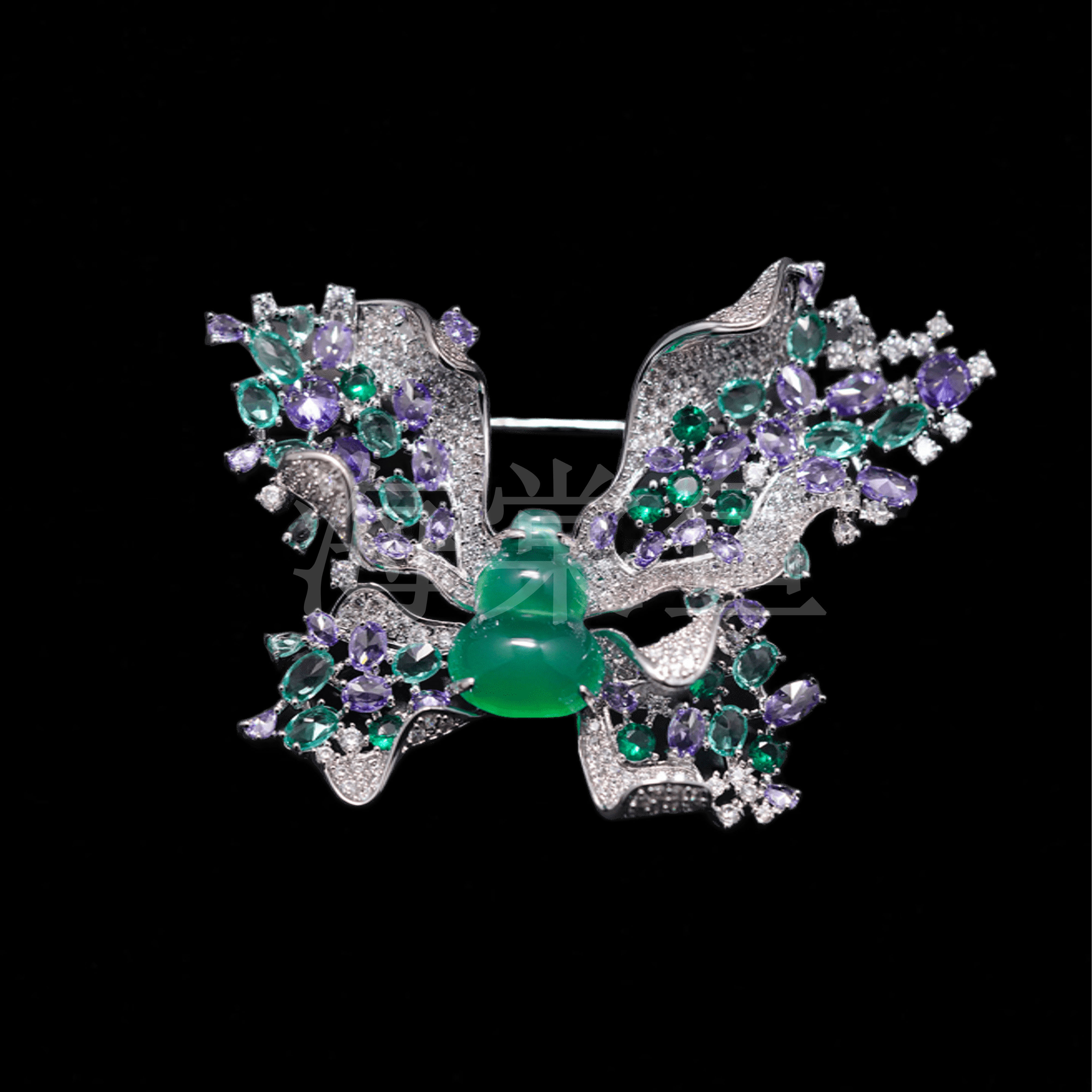 铜合金合成锆石胸针 时尚气质百搭绿葫芦蝴蝶胸针5118