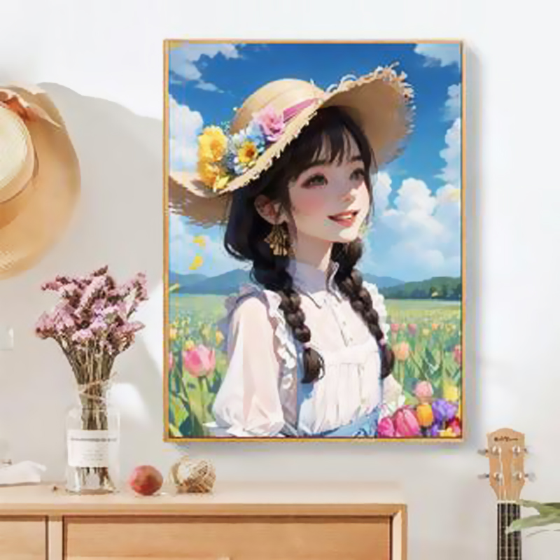 油画diy填色油彩画蜡笔小新手工色彩印象派上色数字油画少女感