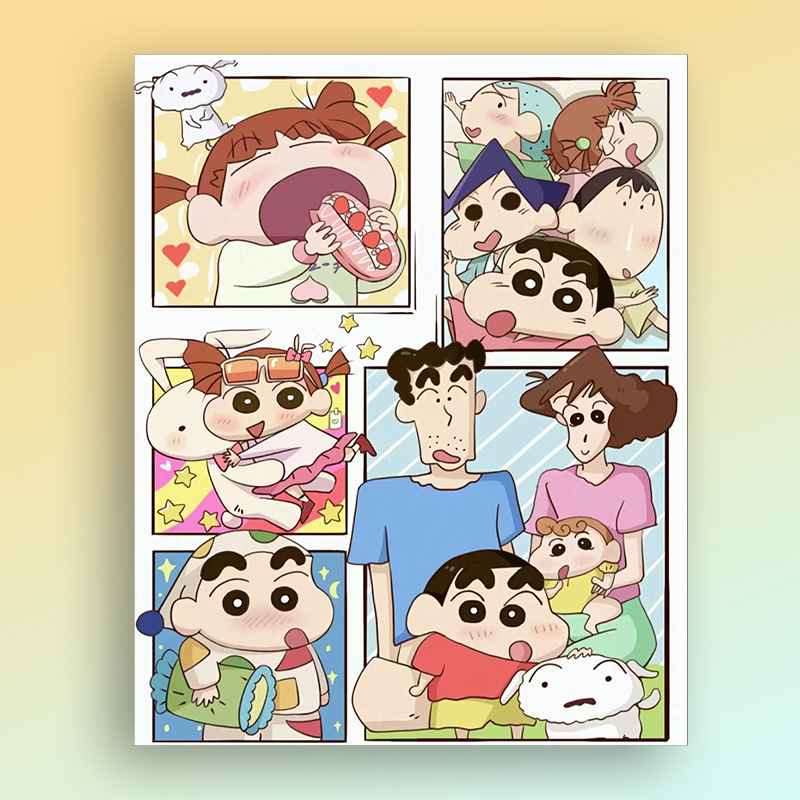 蜡笔小新零基础手工填色数字油画diy油彩画动漫四宫格治愈卡通