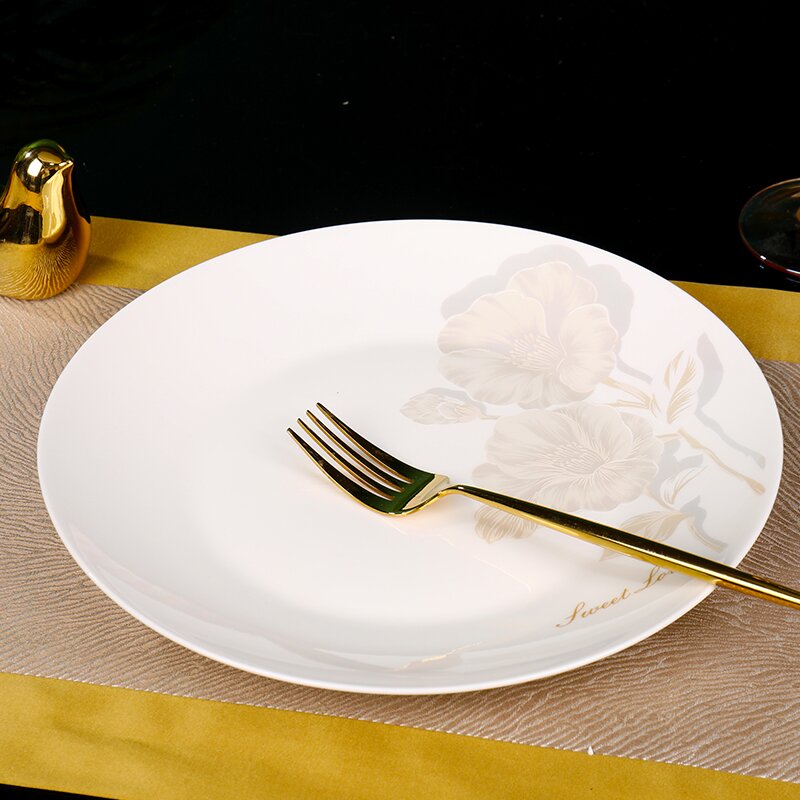 月光倾城10寸大平盘实用陶瓷餐具景德镇骨瓷碗碟盘西餐盘轻奢