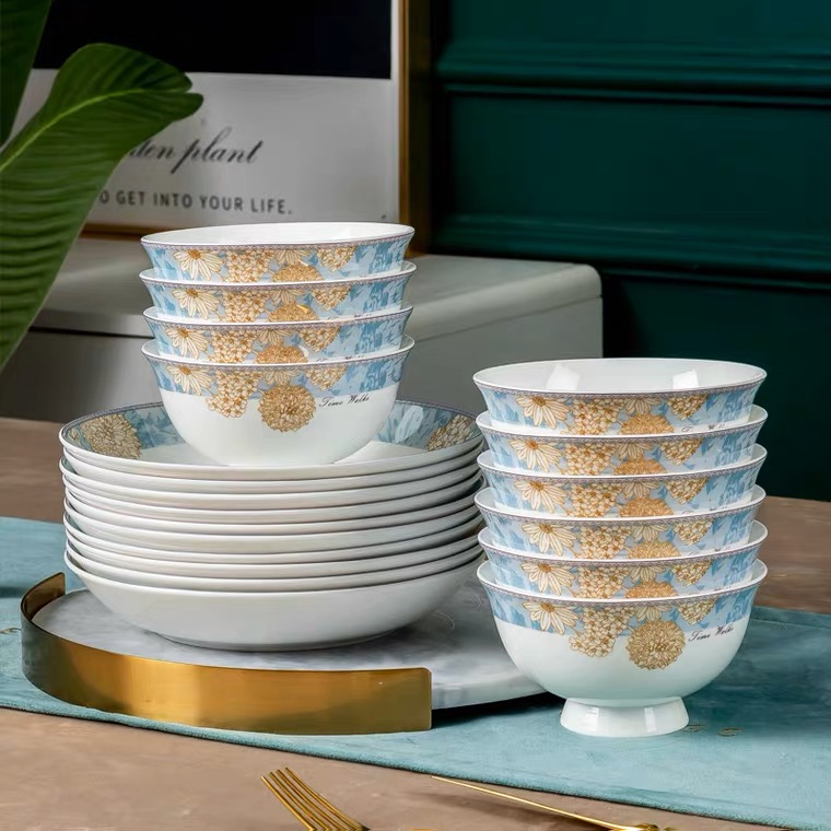 4.75寸米饭碗高脚时光漫步景德镇家用轻奢高脚防烫高档吃饭碗金边