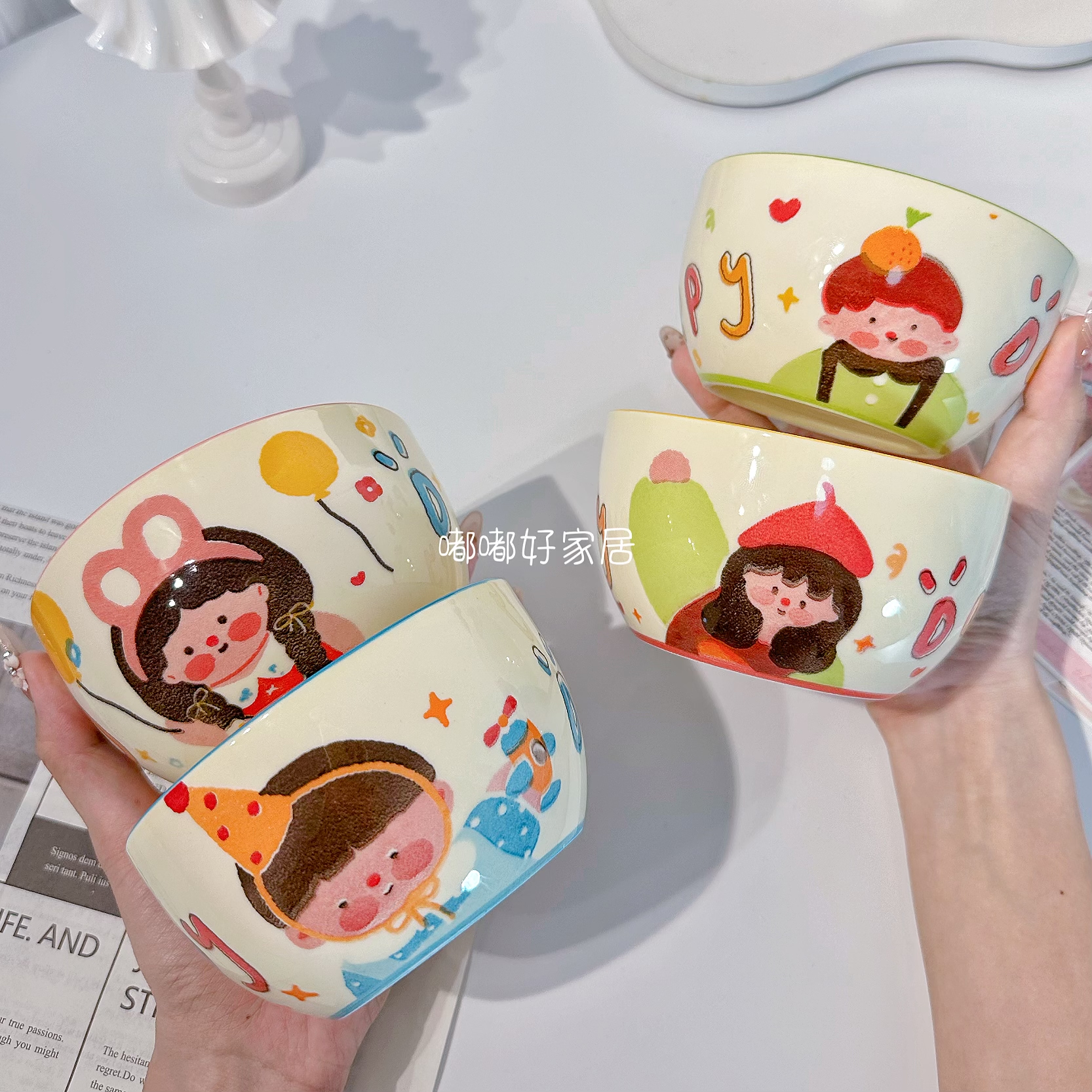 陶瓷亲子一家人米饭碗2025新款家用可爱卡通个人专用碗高颜值餐具