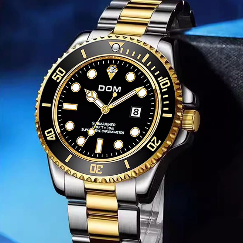 新款金游艇经典间金钢带怀旧日历夜光学生男士商务百搭潮流手表男